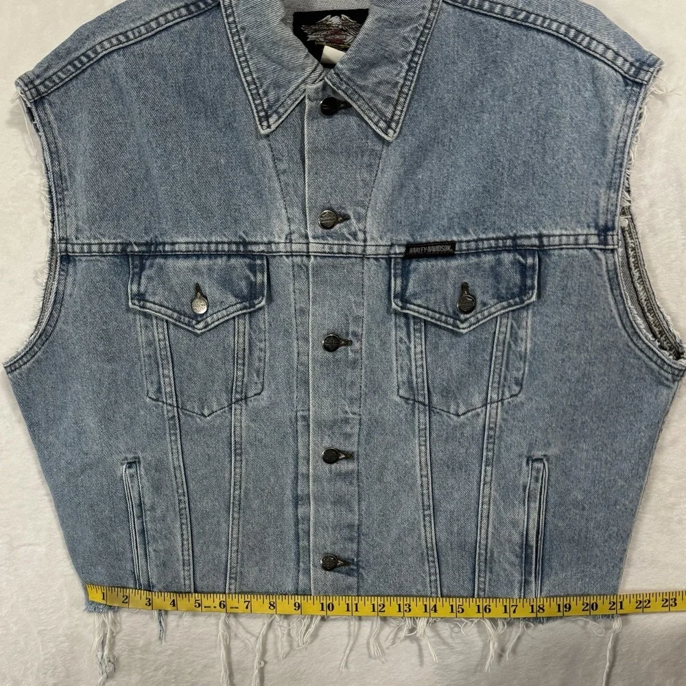 Y2K Harley Davidson Denim Vest‎ Size L Distressed Florida Logo Patch Grunge VTG - Picture 12 of 16